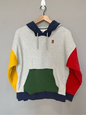 Nike Colorblock Pullover Hoodie - Grey with Navy, Red, Yellow & Green Accents